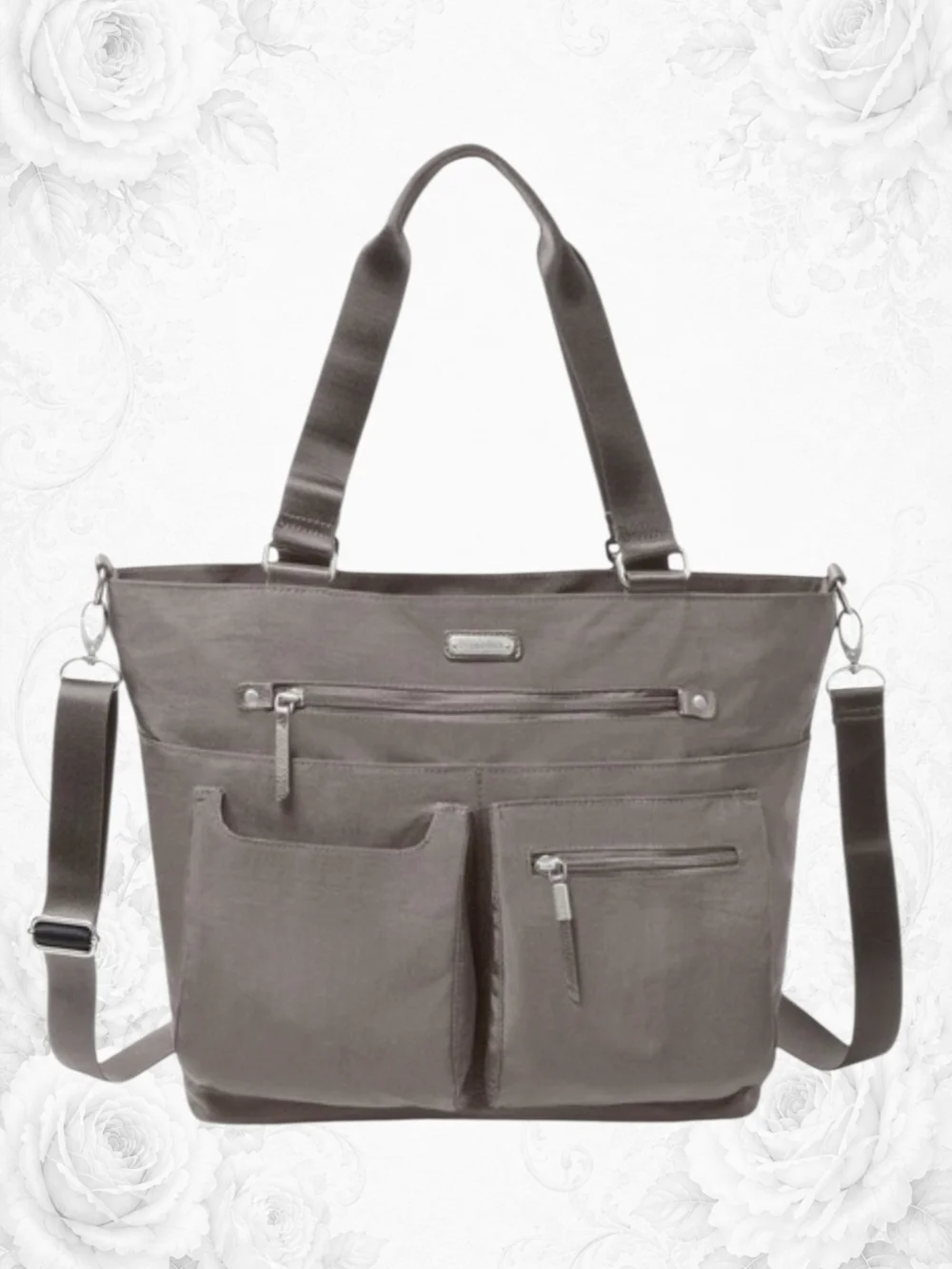 Baggallini Any Day Laptop Tote RFID Travel Work Bag Silver Metallic Gray